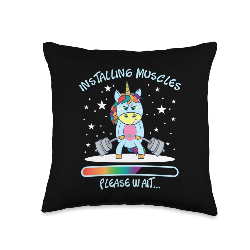 5946 Gym Unicorn Training Muscle Gain Gym Horse Power Unicorn Throw Pillow